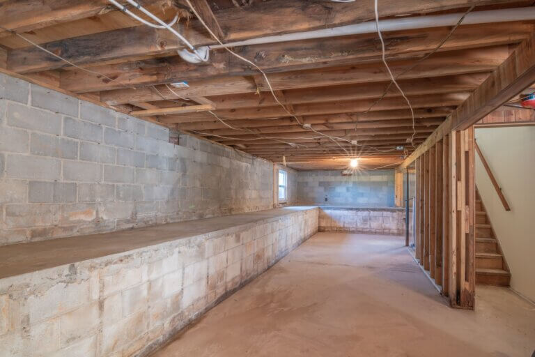 An unfinished basement