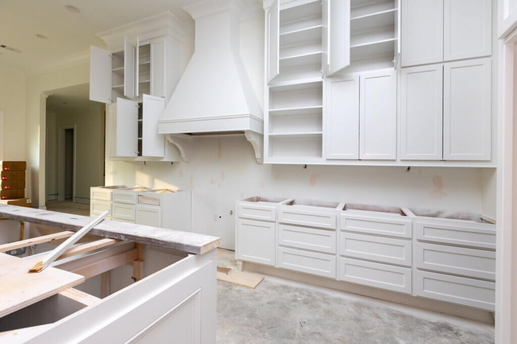House under construction with new cabinets